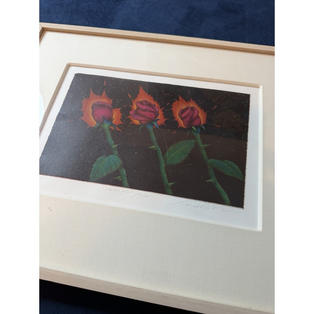 Vtg “ ROSAS DEL FUEGO” Limited Edition 54/65 Print & Signed Burning Roses